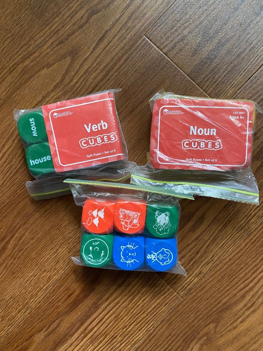 Learning Resources Soft Foam Cube Lot Noun Verb & Story Starter Picture Dice
